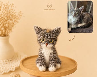 Custom Crochet Cat From Photo, Personalized Pet Memorial Cat, Handmade Stuffed Cat Doll, Birthday Gift, Christmas Gift