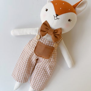 Fox Doll Animal Cloth Doll, Handmade Linen Doll, Stuffed Animal Toy For Woodland Nursery, Baby Shower, Fox Sewing Doll image 3