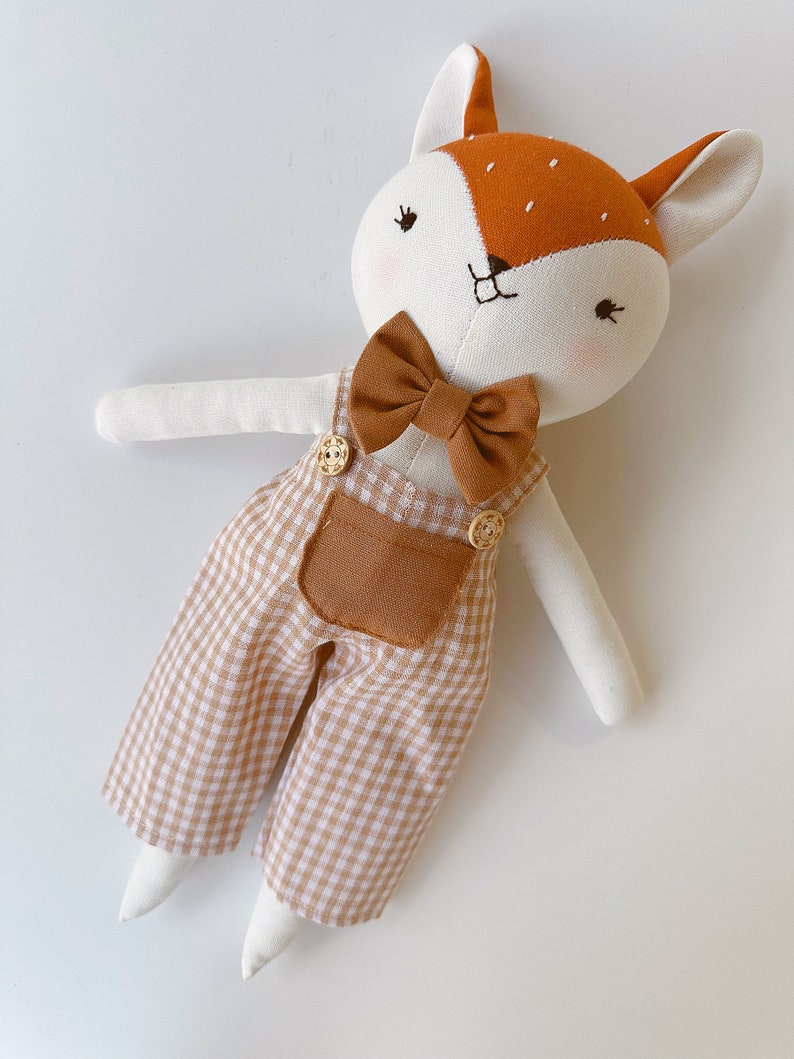 Fox Doll Animal Cloth Doll, Handmade Linen Doll, Stuffed Animal Toy For Woodland Nursery, Baby Shower, Fox Sewing Doll image 3