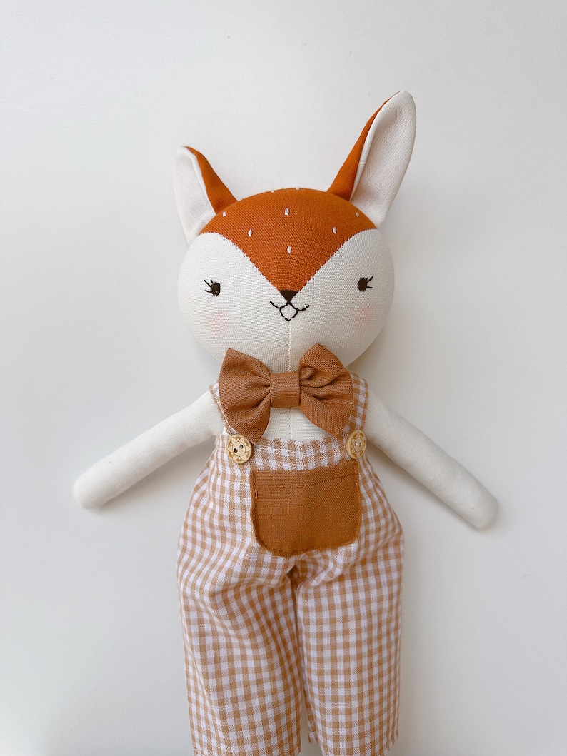Fox Doll Animal Cloth Doll, Handmade Linen Doll, Stuffed Animal Toy For Woodland Nursery, Baby Shower, Fox Sewing Doll image 9