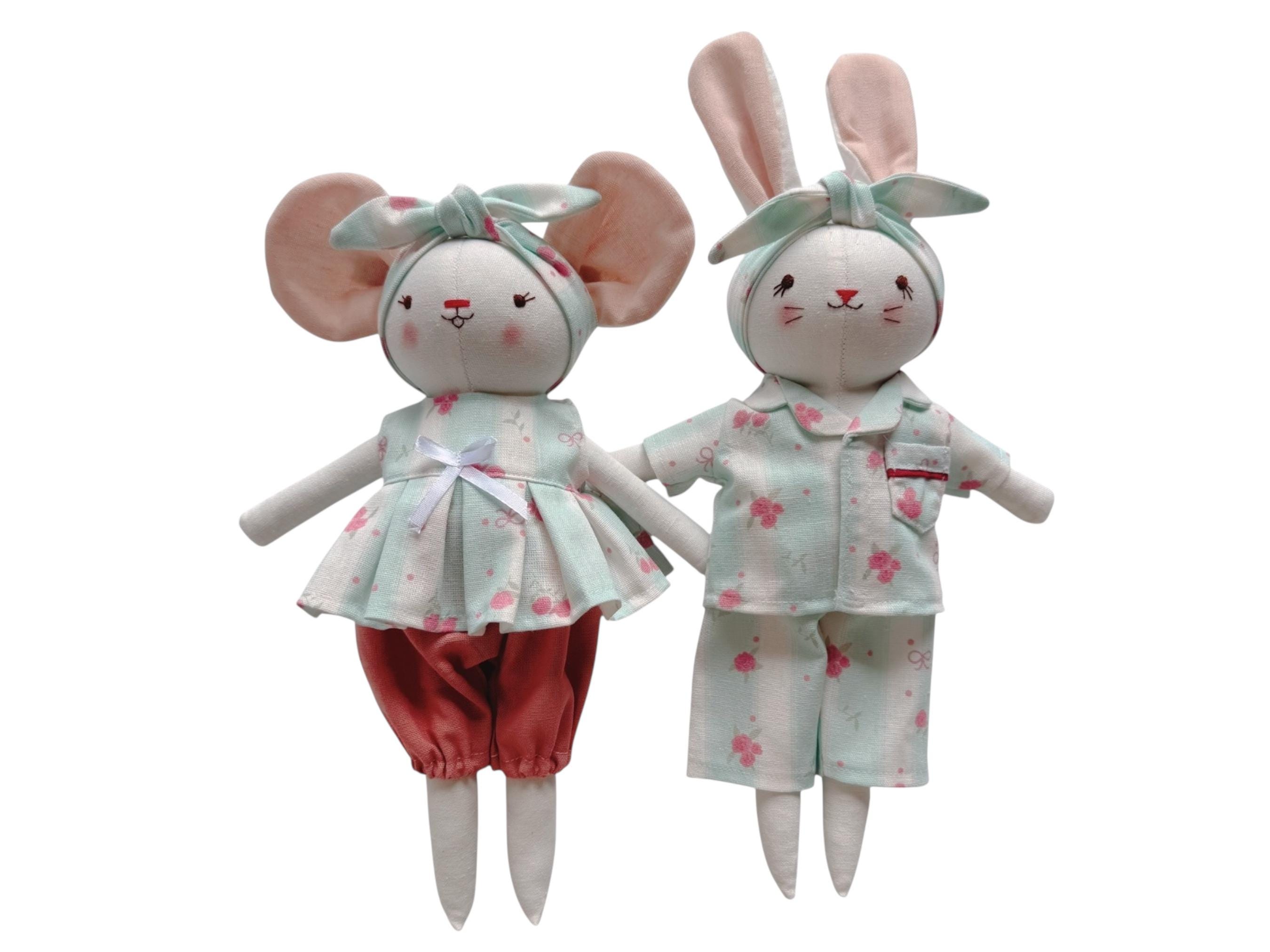 Combo Mouse Doll, Bunny Doll, Linen Cotton Bunny Doll, Fabric Animals Doll, Rag Doll, Doll For Toddler, Baby Shower Gifts Birthday Christmas