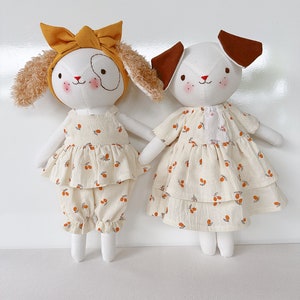 BIG size PUPPY DOLL With Flowers Dress, Handmade Dog Doll, Plushies Heirloom Doll, Handmade Birthday Gift For Children, Unique Art Doll