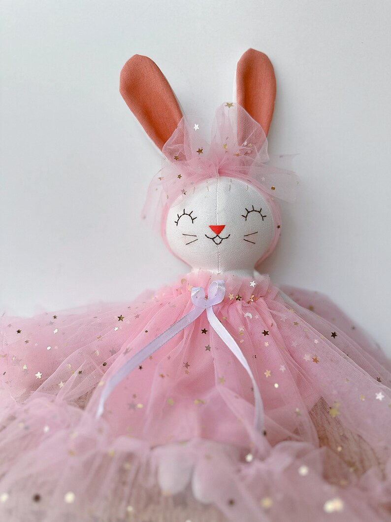 MEILLEUR PRIX-Poupée lapin faite main, poupée en tissu, poupée héritage, poupée lapin, robe rose de princesse, poupée personnalisée, poupée de chiffon, poupée personnalisée image 6