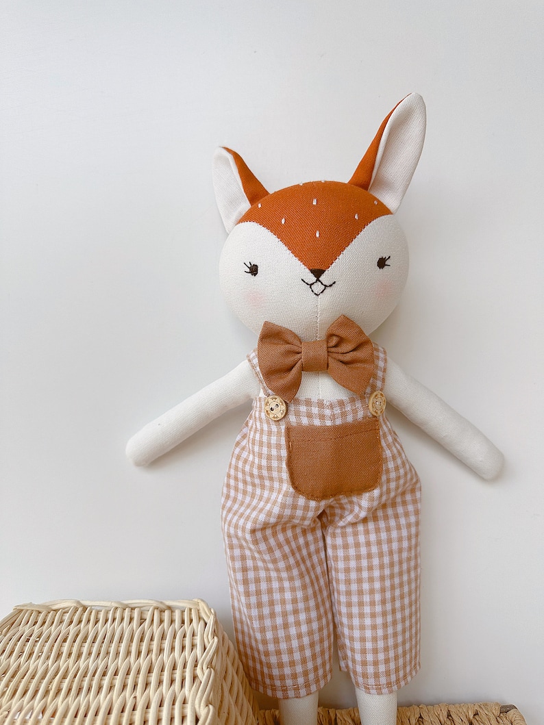 Fox Doll Animal Cloth Doll, Handmade Linen Doll, Stuffed Animal Toy For Woodland Nursery, Baby Shower, Fox Sewing Doll image 10