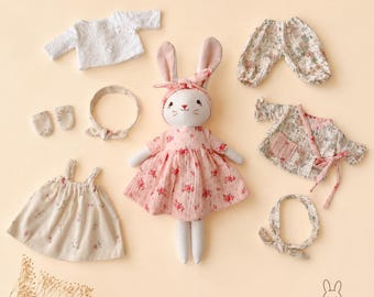 Combo Christmas Bunny Doll And Two Removable Outfits, Handmade Bunny Doll, Clothes Doll, Fabric Doll, Rag Doll, Easter Birthday Gift For Kid