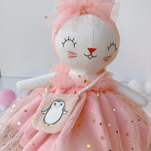 BIG DOLL Handmade Bunny Doll With Floral Skirt, Linen Soft Fabric Doll, Heirloom Handmade Doll, Textile Doll, Rag Doll, Princess Doll image 4