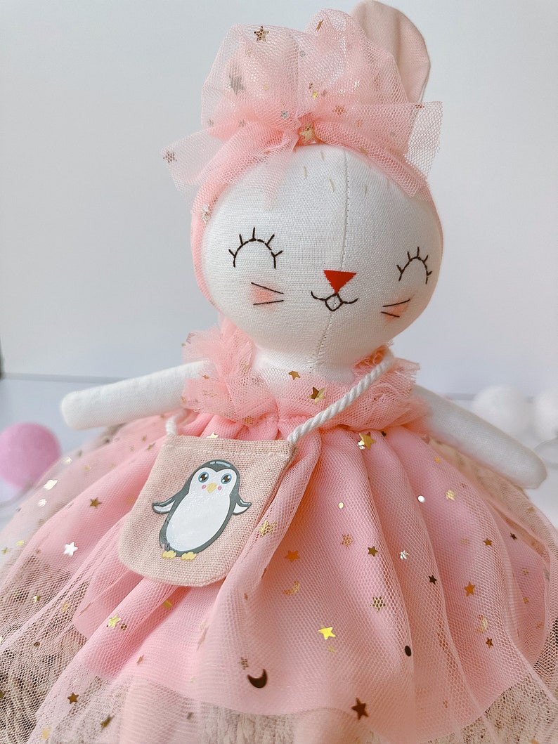 BIG DOLL Handmade Bunny Doll With Floral Skirt, Linen Soft Fabric Doll, Heirloom Handmade Doll, Textile Doll, Rag Doll, Princess Doll image 4