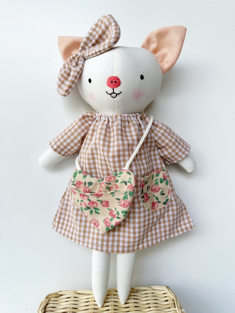 Handmade Linen Pig Doll With Dress, Soft Fabric Doll, Textile Doll, Personalized Birthday Gift For Kids, Heirloom Doll For Girls image 9