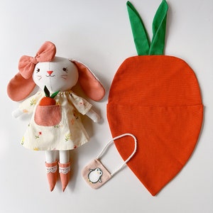 BIG SALE Handmade Fabric Doll, Sleeping Bunny Linen Doll With Carrot, Stuffed Heirloom Doll, Rag Doll, Gifts For Children, DRESS Bunny Doll Full Combo