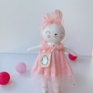 BIG DOLL Handmade Bunny Doll With Floral Skirt, Linen Soft Fabric Doll, Heirloom Handmade Doll, Textile Doll, Rag Doll, Princess Doll Doll With Outfit