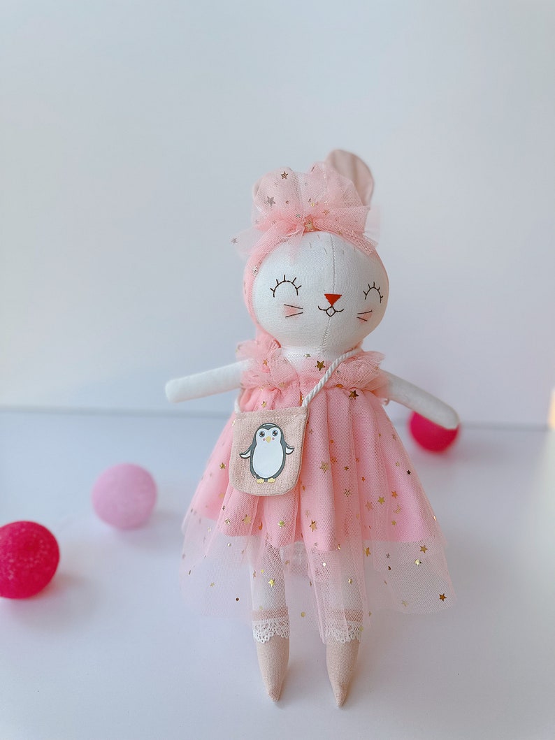 BIG DOLL Handmade Bunny Doll With Floral Skirt, Linen Soft Fabric Doll, Heirloom Handmade Doll, Textile Doll, Rag Doll, Princess Doll Doll With Outfit