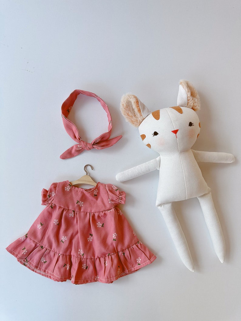 Kitty Doll With Pink Sundress, Soft Doll Linen Fabric, Stuffed Animal Toys And Clothes, Gift for Christmas, Christening, Birthday, Nursery image 7