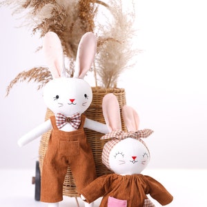 COUPLE BUNNY Doll, Linen Soft Fabric Doll, Heirloom Handmade Doll, Textile Doll, Rag Doll, Doll For Kids, Doll Clothes Premium Linen Doll image 3