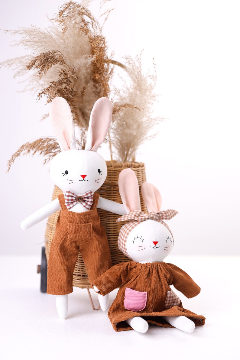 COUPLE BUNNY Doll, Linen Soft Fabric Doll, Heirloom Handmade Doll, Textile Doll, Rag Doll, Doll For Kids, Doll Clothes Premium Linen Doll image 3