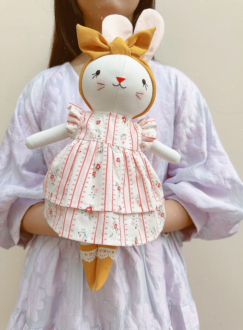 Stuffed Animal Doll, Handmade Bunny Doll, Linen Soft Fabric Doll, Heirloom Handmade Doll, Textile Doll, Rag Doll, 33 cm13 inches image 10