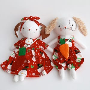 Couple Dogs  With Christmas Outfit, Custom BaBy Cotton Doll, Doll With Clothes, Heirloom Doll, Fabric Doll, Puppy Rag Doll, Gift For Kids