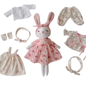 Combo Christmas Bunny Doll And Two Removable Outfits, Handmade Bunny Doll, Clothes Doll, Fabric Doll, Rag Doll, Easter Birthday Gift For Kid
