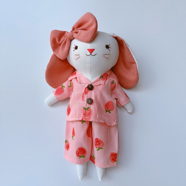 Pink Pijama Bunny Doll, BaBy Cotton Doll, Doll With Clothes, Heirloom Doll, Fabric Doll, Bunny Rag Doll, Gift For Kids