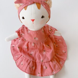 Kitty Doll With Pink Sundress, Soft Doll Linen Fabric, Stuffed Animal Toys And Clothes, Gift for Christmas, Christening, Birthday, Nursery image 3