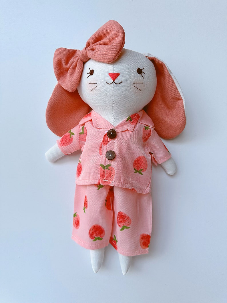 Pink Pijama Bunny Doll, BaBy Cotton Doll, Doll With Clothes, Heirloom Doll, Fabric Doll, Bunny Rag Doll, Gift For Kids image 3