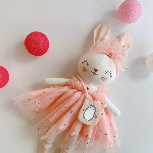 BIG DOLL Handmade Bunny Doll With Floral Skirt, Linen Soft Fabric Doll, Heirloom Handmade Doll, Textile Doll, Rag Doll, Princess Doll image 2