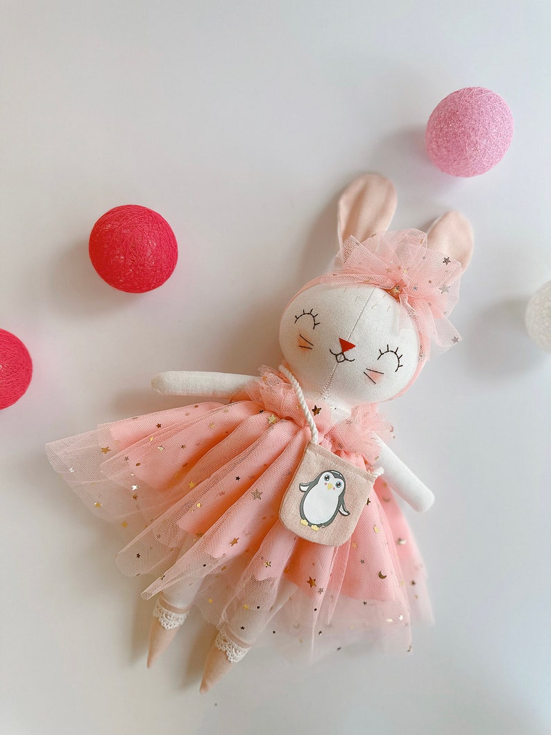 BIG DOLL Handmade Bunny Doll With Floral Skirt, Linen Soft Fabric Doll, Heirloom Handmade Doll, Textile Doll, Rag Doll, Princess Doll image 2