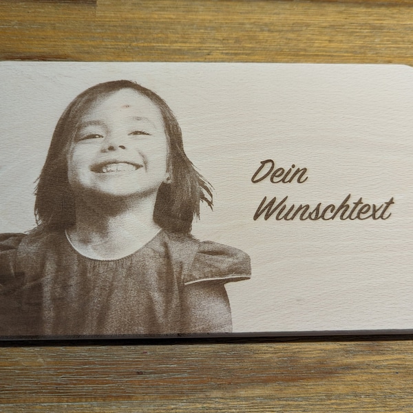 Schneidebrett mit Foto und Wunschtext - Cutting Board, Frühstücksbrett, Brettchen, Geschenk für Kita, Einschulung oder zur Geburt