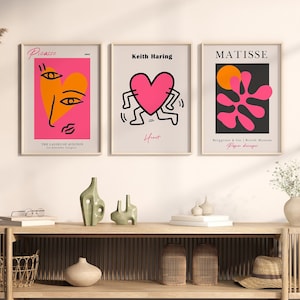 Trendy Wall Posters, Set of 3 Exhibition Posters, Aesthetic Room Decor, Digital Download, Keith Haring, Matisse, Picasso, Room Decor, Print