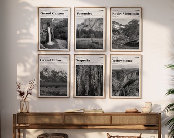 Konsttryck i nationalparker, svartvitt landskapsfotoset (digital nedladdning)