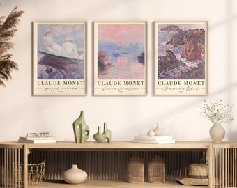 Claude Monet utställningsaffischer set med 3, modernt konsttryck (digital nedladdning)