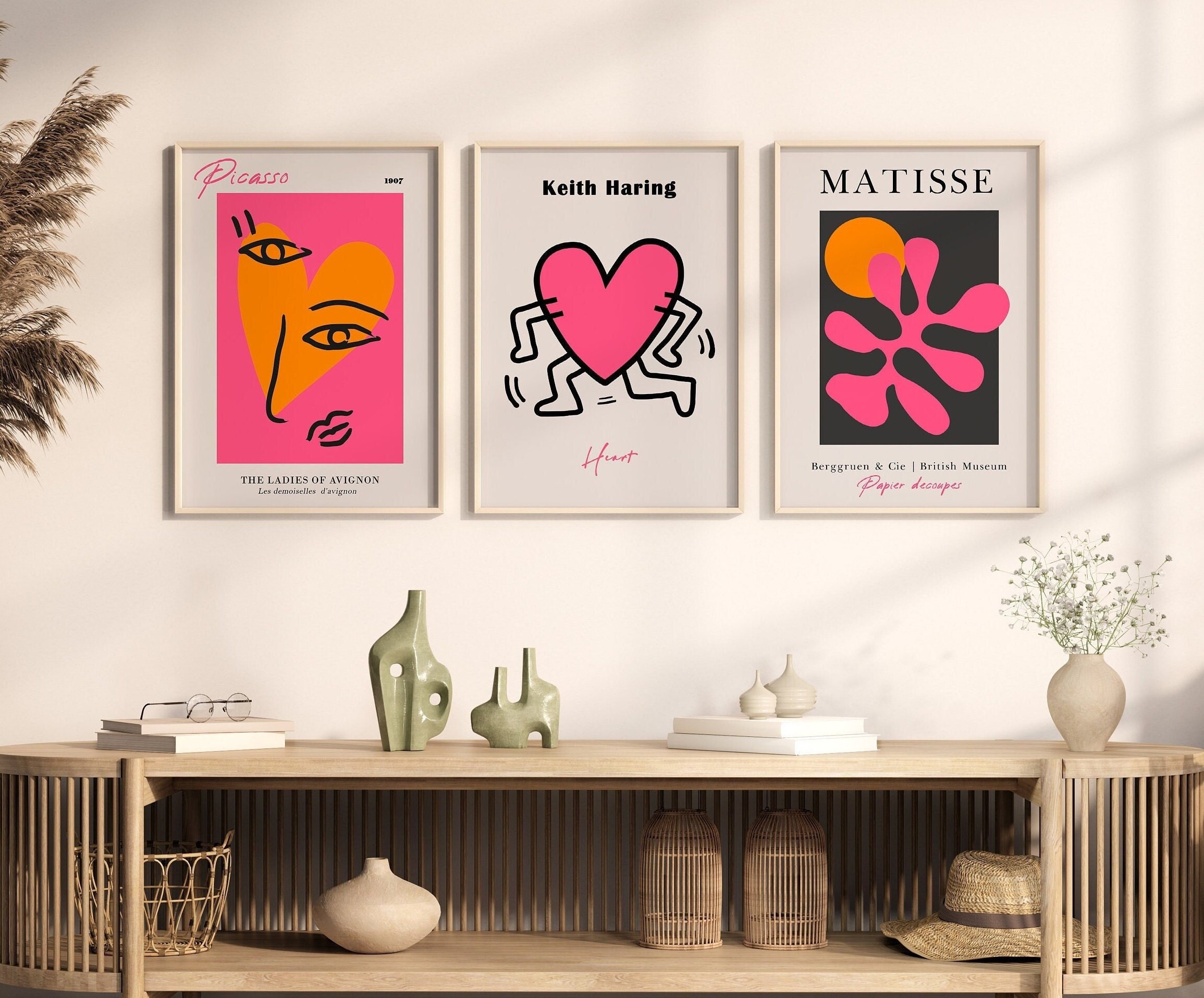Pink-Beige Keith Haring & Matisse Print Set of 3 – Wall Art Set