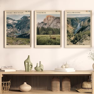 Conjunto de impresiones de arte del Parque Nacional de 3, impresiones Boho, cartel del Parque Nacional, impresión de las Montañas Rocosas, cartel de Yosemite, impresión de Yellowstone