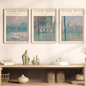 Set di 3 poster di stampe della mostra d&#39;arte di Claude Monet, download digitale, stampe d&#39;arte moderna