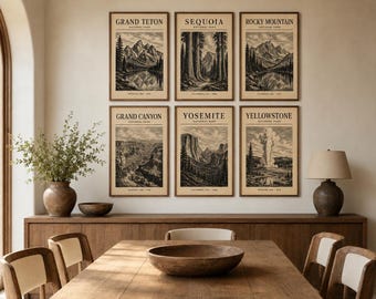 Vintage nationalparktryckset, rustik bergsstuga väggdekoration (digital nedladdning)