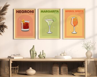Retro cocktailkonsttryck, barvagnsdekor (digital nedladdning)