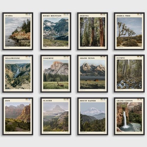 Set mit 12 minimalistischen Kunstdrucken des Nationalparks Rocky Mountain Yosemite Yellowstone Sequoia Joshua Tree Grand Canyon Teton Olympia Zion