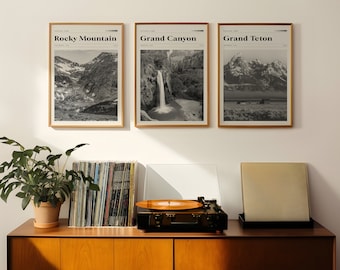National Park Art Print Set of 3 Rocky Mountain Grand Canyon Grand Teton Prints