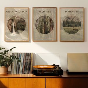 Set of 3 National Park Prints , Minimalistic Boho Prints, Yosemite Sequoia Grand Canyon Print