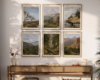 Nationalpark väggkonst set med 6, Acadia, Zion, glaciärposters, utskrivbara reseposters, rustik bergsstugedekor, digital nedladdning