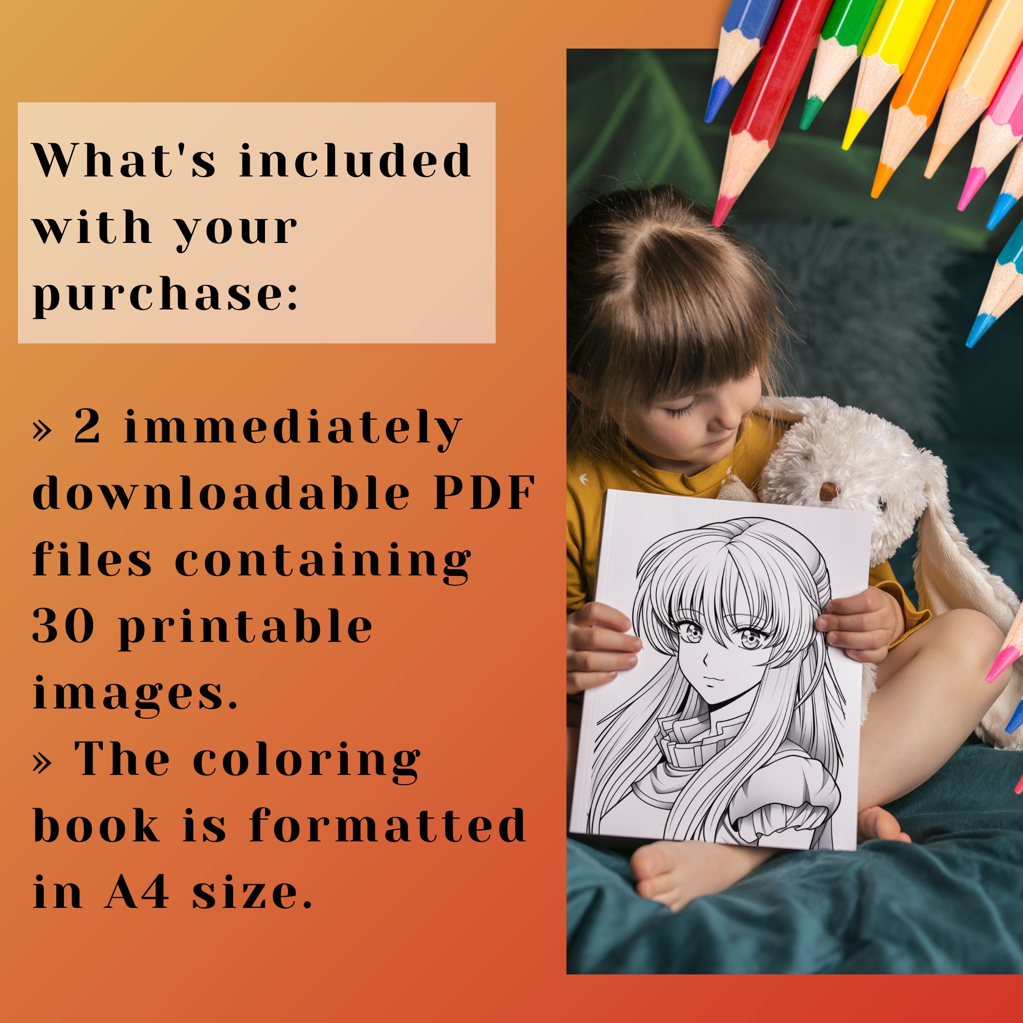 Retro Anime Manga Girl Coloring Book, 30 Pages of Retro Anime Girl ...