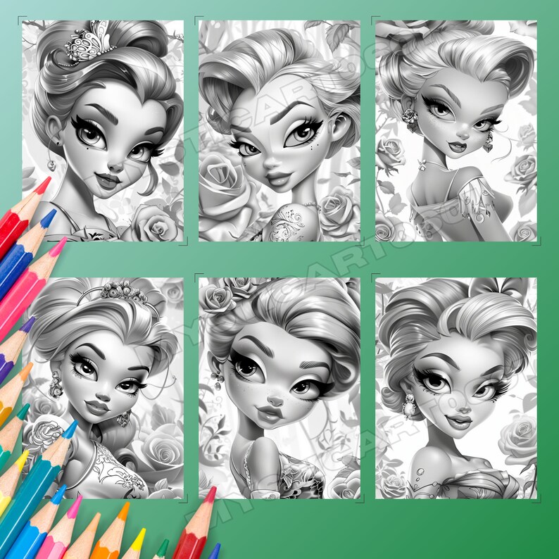 Cute Lady in the Rose Garden Coloring Book, Cute Lady in a Beautiful Rose garden, Grayscale Coloring Book for Kids and Adults, Instant Download, Printable PDF