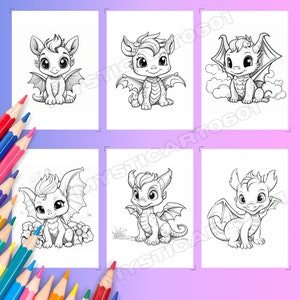 Baby Dragons Coloring book, Baby Dragon Coloring Book for Kids and Adults, Instant Download, Printable PDF, Grayscale Coloring Pages