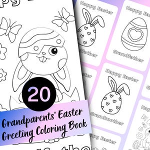 Libro para colorear de Pascua para abuelos: 20 páginas para niños y adultos. Descarga instantánea, PDF imprimible. Tarjeta de felicitación de Pascua.