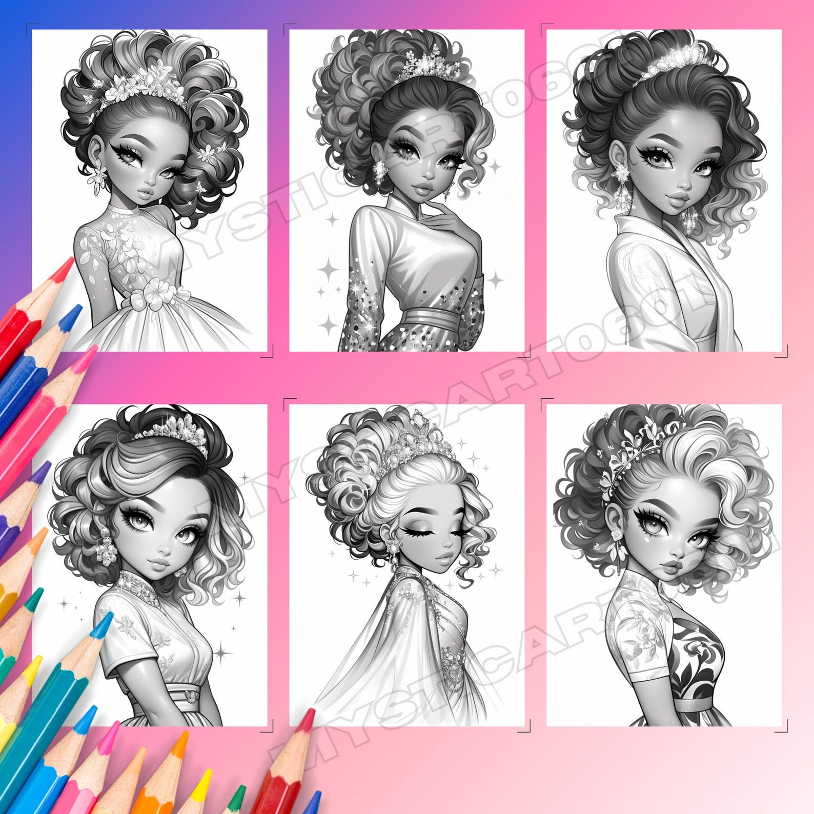 Princess Coloring Book Part 2 – 30 Grayscale Pages (printable PDF) - Etsy