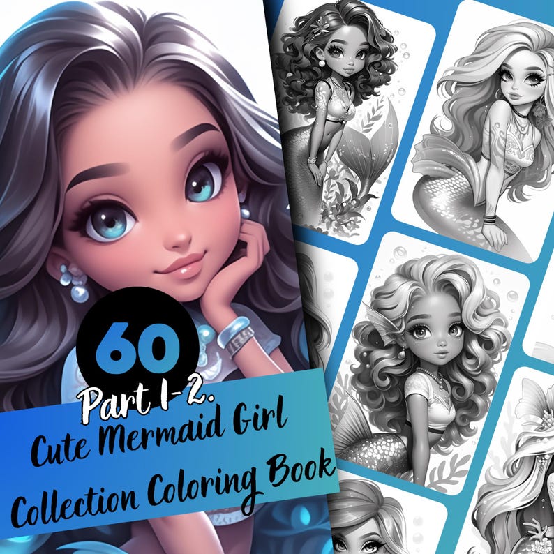 Coloring Book, Mermaid, Mermaid Coloring, Cute Coloring Book, Digital Download, Mermaid Art, Mermaid Printable, Grayscale Coloring, Little Mermaid, Kids Coloring Pages, Mermaid Girl, Mermaid Digital, Mermaid Coloring Pages