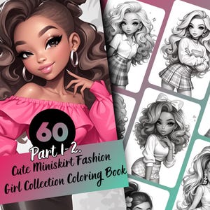 Cute Miniskirt Fashion Girl Collection Coloring Book - 60 Page Grayscale Coloring Book for Kids and Adults, Instant Download, Printable PDF