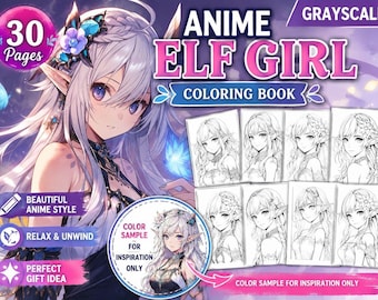 Anime Coloring Pages for Adults, Elf & Fantasy Manga Coloring Book, 30 Pages, Printable PDF