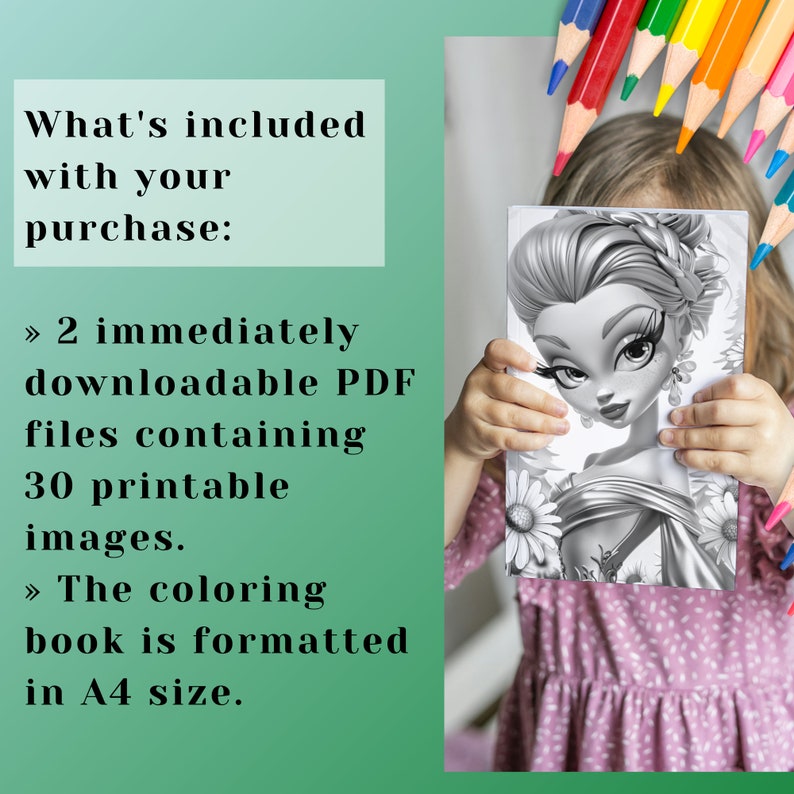 Daisy Garden Lady Coloring Book for Adults and Teens, 30 Grayscale ...