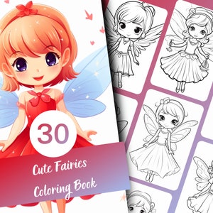 Cute Fairies Coloring Book, 30 Page Adorable Fairies Await You in This  Coloring Book for Kids and Adults, Instant Download, Printable PDF