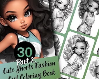 Girls Fashion Coloring Book for Adults and Teens, 30 Grayscale Coloring Pages, Printable PDF Instant Download